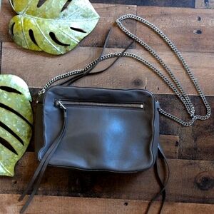 All SAINTS Gray Soft Leather Crossbody Bag with Chain Strap